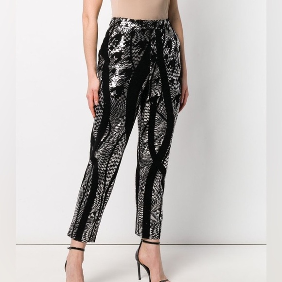 Halpern Pants - Halpern Tapered Sequin Trousers Black Silver